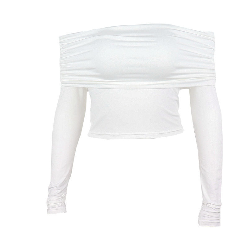 White Long Sleeve Off Shoulder Y2K Top - fairypeony