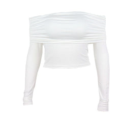 White Long Sleeve Off Shoulder Y2K Top - fairypeony
