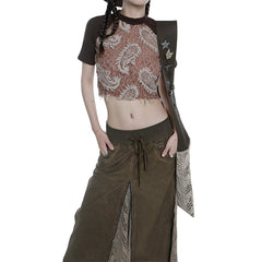 Patchwork Paisley Short Sleeve Crop Top - fairypeony