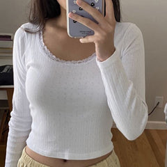 Lace Trim White Knit Top - fairypeony