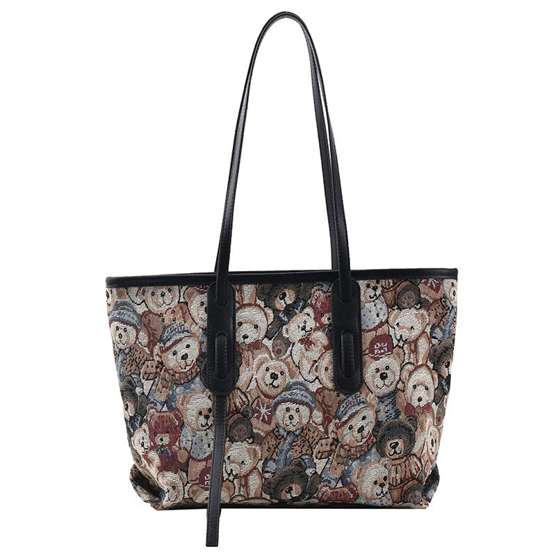 Cute Bears Large-capacity Tote Bag With Armpits, , women clothing, cute-bears-large-capacity-tote-bag-with-armpits, , fairypeony