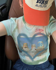 Aesthetic Cats Print Y2K Crop Top - fairypeony