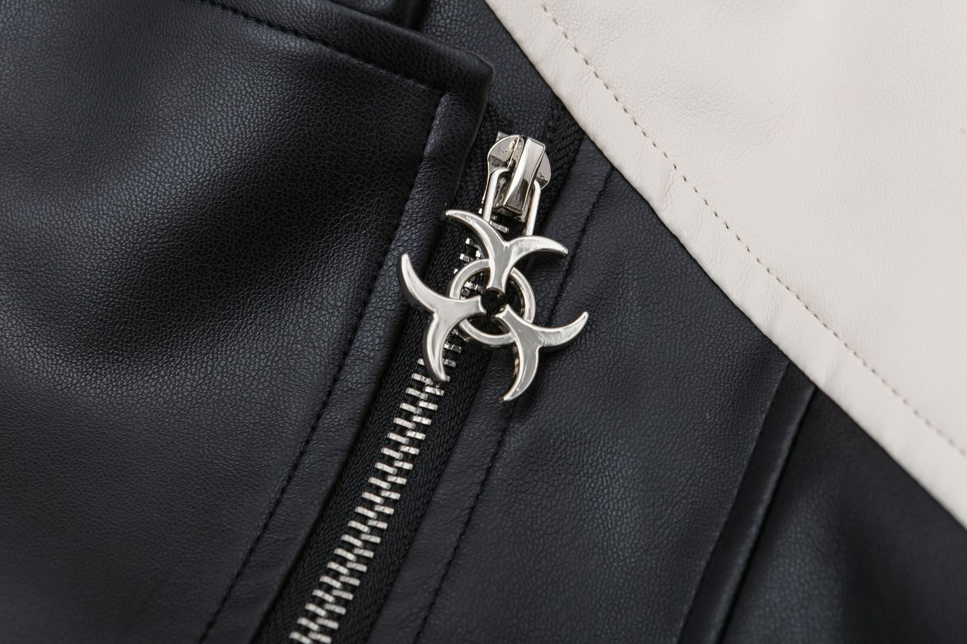 Patchwork Pu Leather Zip Up Jacket - fairypeony