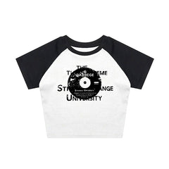 Raglan Sleeve Vinyl Print Crop Top - fairypeony