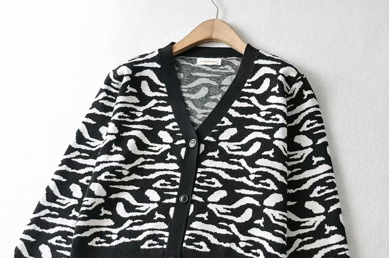 Lazy Leopard Print Knitted Cardigan, , women clothing, lazy-leopard-print-knitted-cardigan, , fairypeony