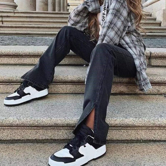 Slit Mopping Vintage Loose High Waist Jeans, , women clothing, slit-mopping-vintage-loose-high-waist-jeans, , fairypeony