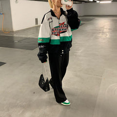 Logo Graphic Color Block Moto Jacket, , women clothing, logo-graphic-color-block-moto-jacket-1, , fairypeony