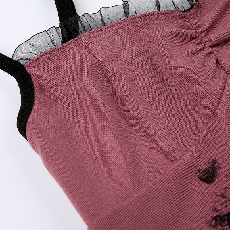 Vintage Lace Letter Print Tank Top - fairypeony