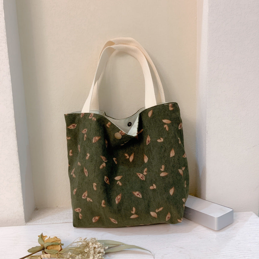Corduroy Tote Lunch Handle Bag, , women clothing, corduroy-tote-lunch-handle-bag, , fairypeony