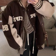 Logo Embroidery Vintage Padded Varsity Jacket - fairypeony