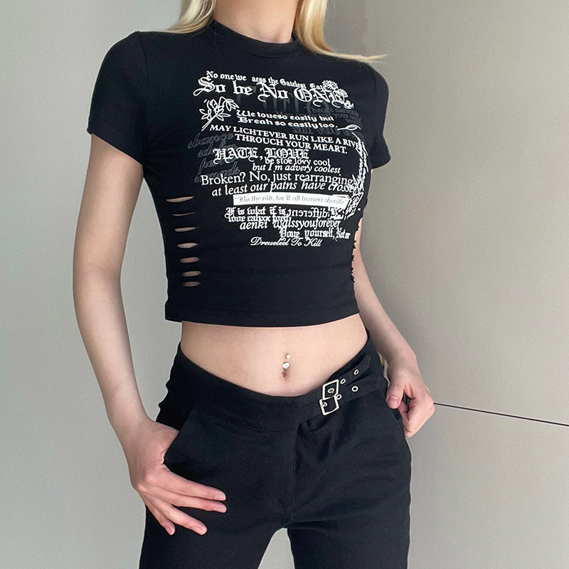 Letter Printed Vintage Crop Top - fairypeony