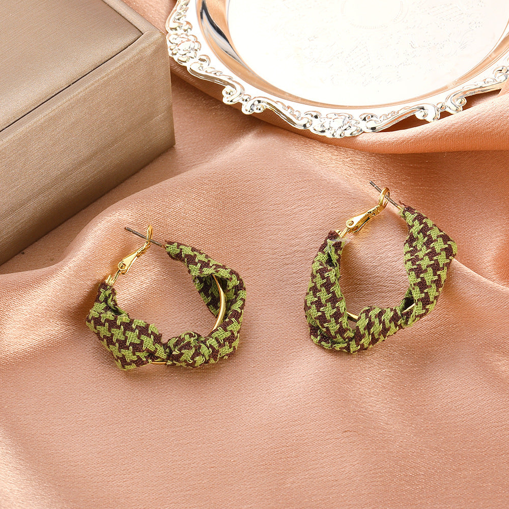 Vintage French Fabric Houndstooth Earrings, , women clothing, vintage-french-fabric-houndstooth-earrings, , fairypeony