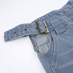 Cutout Belted Straight Leg Cargo Jeans - fairypeony