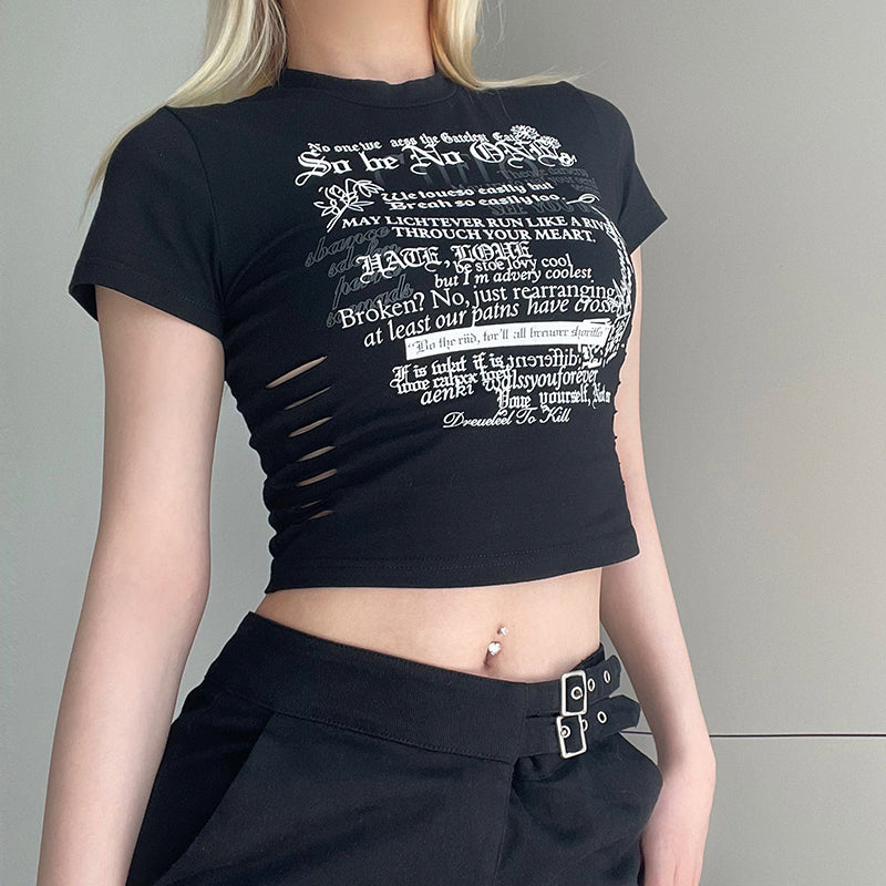Letter Printed Vintage Crop Top - fairypeony