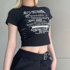 Letter Printed Vintage Crop Top - fairypeony
