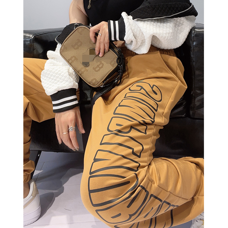 Vintage Letter Graphic Black Baggy Sweatpants, , women clothing, vintage-letter-graphic-black-baggy-sweatpants, , fairypeony