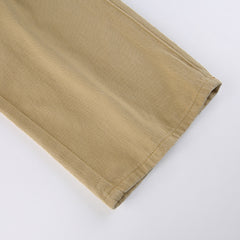 Khaki High-waist Straight-leg Casual Trousers, , women clothing, khaki-high-waist-straight-leg-casual-trousers, , fairypeony