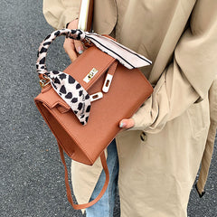 Leather Silk Scarf Handle Handbag, , women clothing, leather-silk-scarf-handle-handbag, , fairypeony