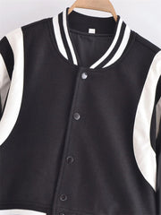 Black Retro Street Baseball Jacket, , women clothing, black-retro-street-baseball-jacket, , fairypeony