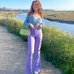Purple High Waist Hip Flare Casual Pants, , women clothing, purple-high-waist-hip-flare-casual-pants, , fairypeony