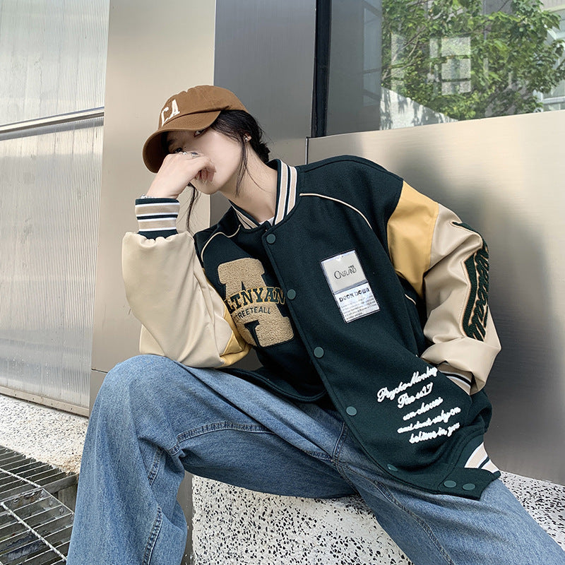 Dunk Vintage Embroidered Varsity Jacket, fairy peony, women clothing, dunk-vintage-embroidered-varsity-jacket-1, , fairypeony