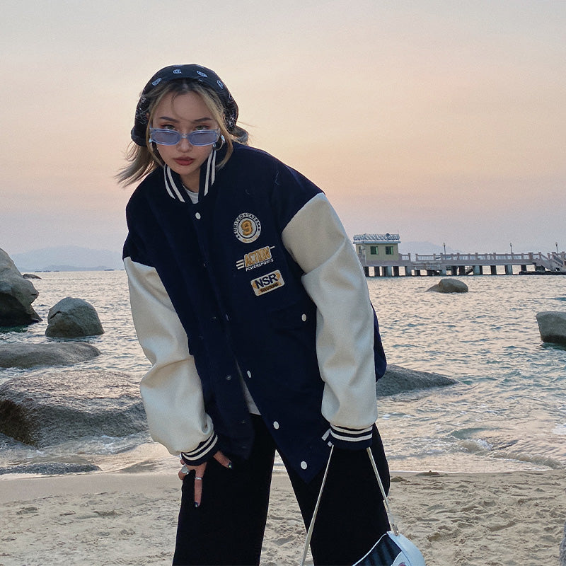 Badge Patch Corduroy Varsity Jacket, , women clothing, badge-patch-corduroy-varsity-jacket, , fairypeony