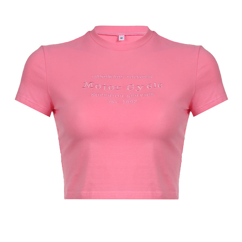 Vintage Embroidery Letter Crop Top - fairypeony