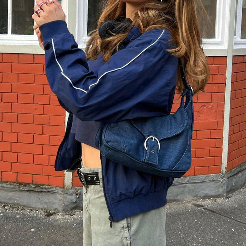 90s Contrast Piping Zip Up Jacket - fairypeony