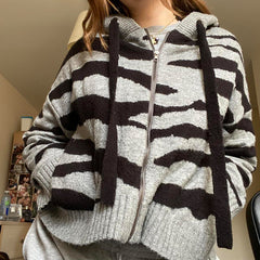 90s Tiger Print Zip Up Downtown Cardigan - fairypeony