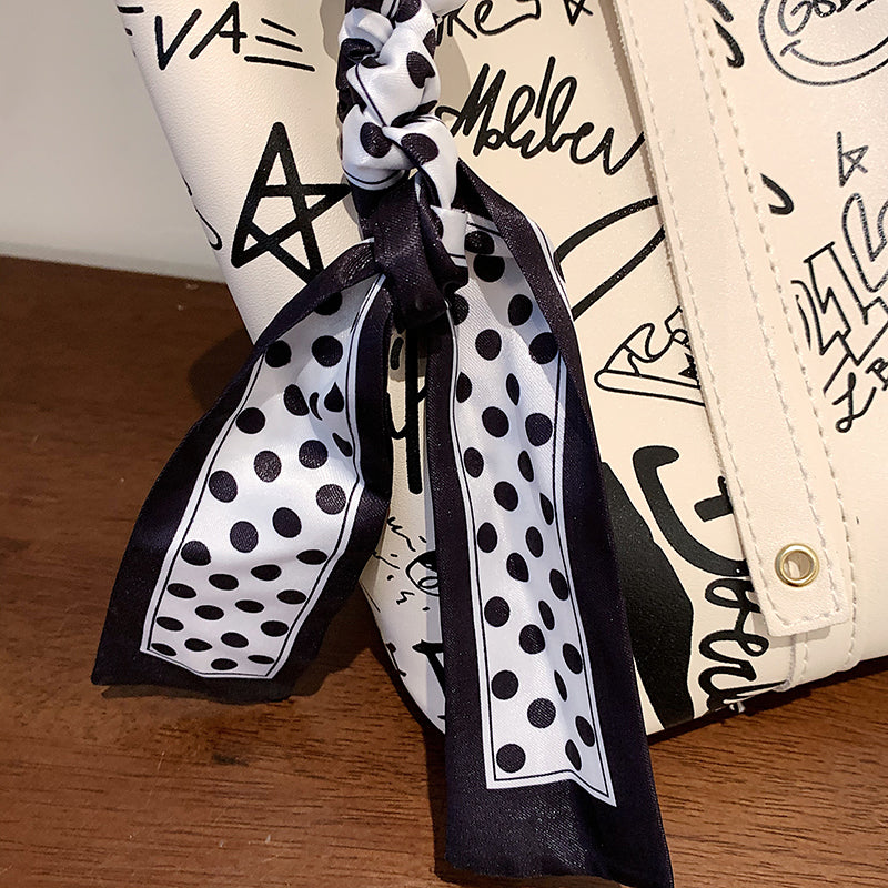 Cartoon Print Silk Scarf Bucket Bag, , women clothing, cartoon-print-silk-scarf-bucket-bag, , fairypeony