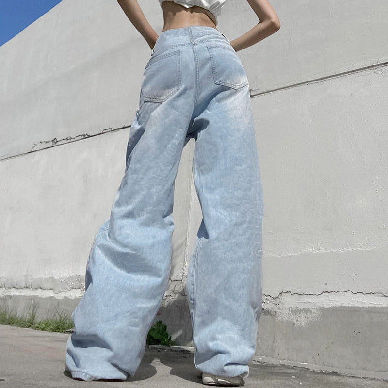 Straight Leg Blue Ripped Jeans - fairypeony