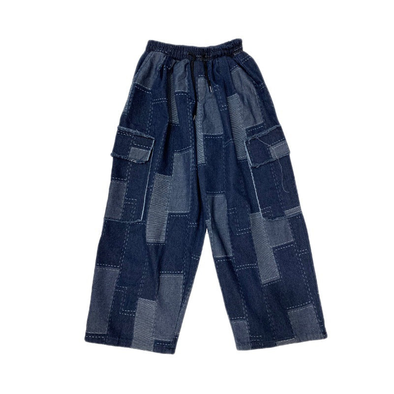 Vintage Blue Checkered Baggy Cargo Jeans - fairypeony