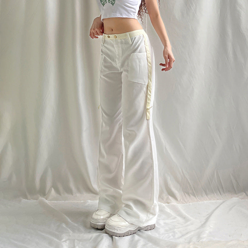 White Cargo Pocket Straight-Leg Pants, , women clothing, white-cargo-pocket-straight-leg-pants, , fairypeony