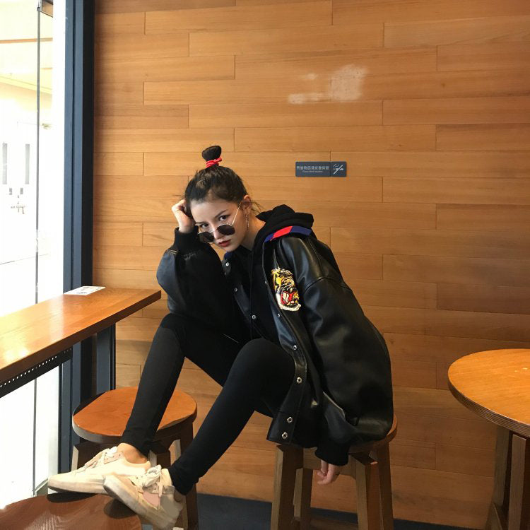 Bomber Embroidered Tiger Varsity Jacket, , women clothing, bomber-embroidered-tiger-varsity-jacket, black, fairypeony