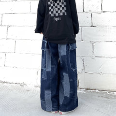 Vintage Blue Checkered Baggy Cargo Jeans - fairypeony
