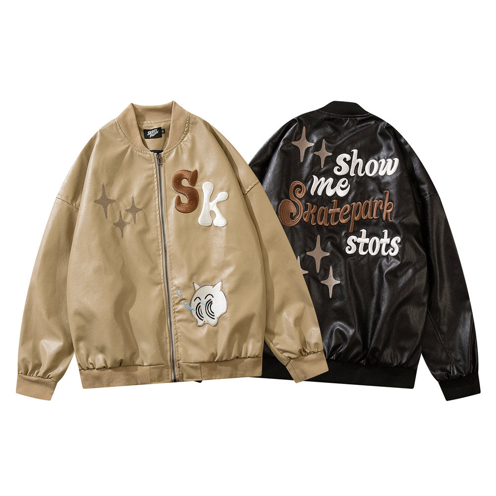 Skatepark Stots PU Leather Jacket, , women clothing, skatepark-stots-pu-leather-jacket, black, khaki, fairypeony