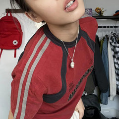 Patchwork Stripe Logo Short Sleeve Tee - fairypeony