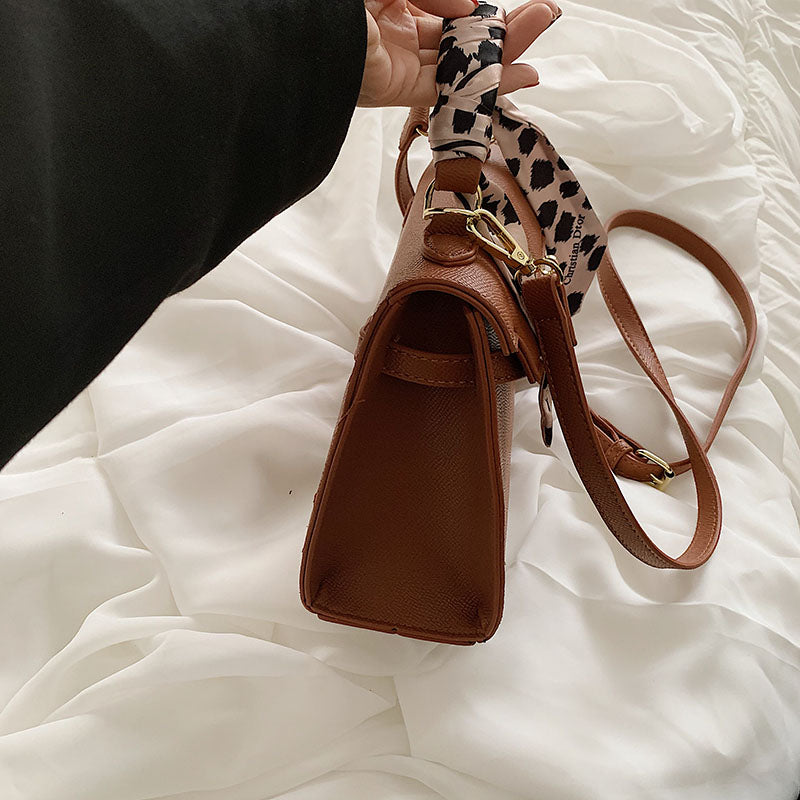 Leather Silk Scarf Handle Handbag, , women clothing, leather-silk-scarf-handle-handbag, , fairypeony