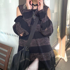 Cold Shoulder Striped Downtown Sweater - fairypeony