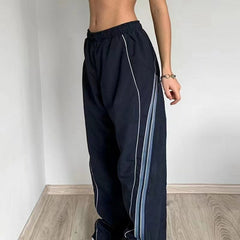 Vintage Striped Piping Baggy Sweatpants - fairypeony