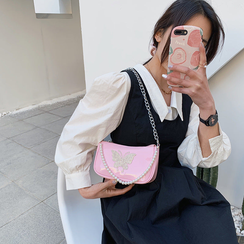 Butterfly Crystal Patent Leather Handbag, , women clothing, butterfly-crystal-patent-leather-handbag, , fairypeony