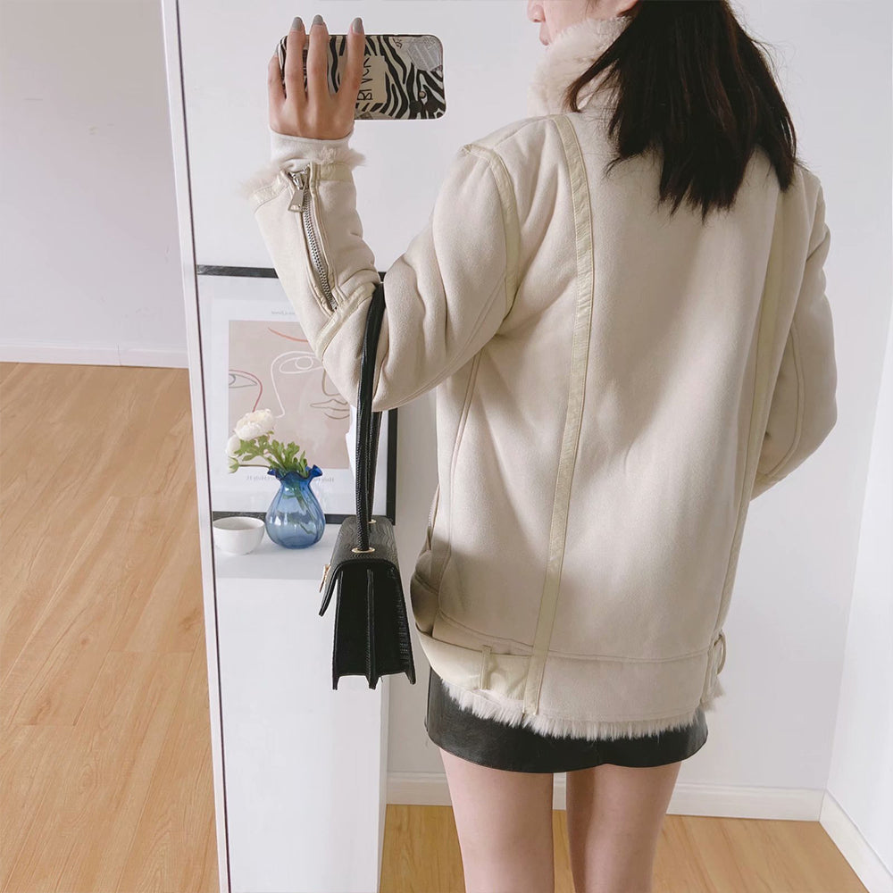 Fur Jacket With Lamb Hair Belt, , women clothing, fur-jacket-with-lamb-hair-belt, , fairypeony