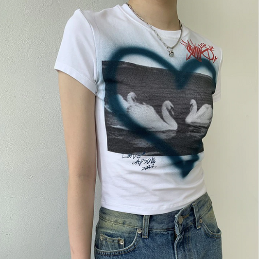 Heart Print Y2K Crop Top - fairypeony