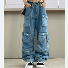 Multi Pockets Vintage Baggy Cargo Jeans - fairypeony