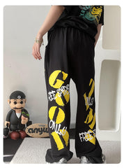 Punk Letter Graphic Black Baggy Sweatpants, , women clothing, punk-letter-graphic-black-baggy-sweatpants, , fairypeony