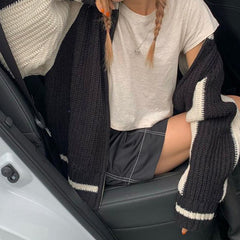 Vintage Contrast Zip Up Cardigan - fairypeony