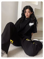 Punk Letter Graphic Black Baggy Sweatpants, , women clothing, punk-letter-graphic-black-baggy-sweatpants, , fairypeony