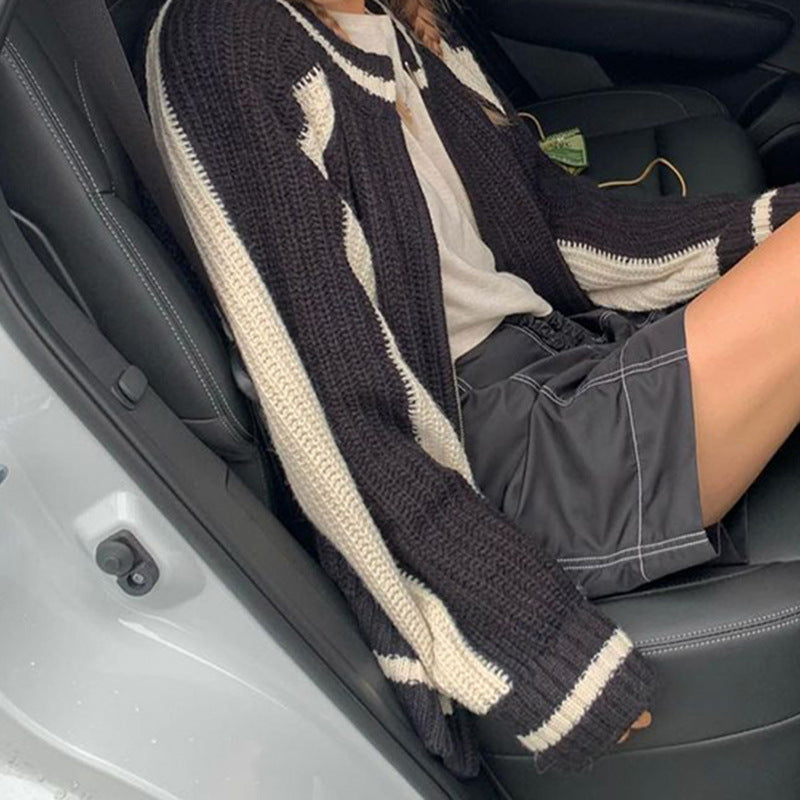 Vintage Contrast Zip Up Cardigan - fairypeony