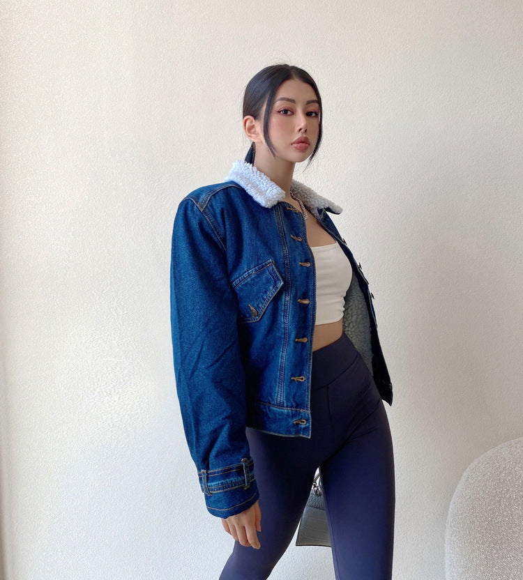 Fleece Lined Button Up Denim Jacket, , women clothing, fleece-lined-button-up-denim-jacket, , fairypeony