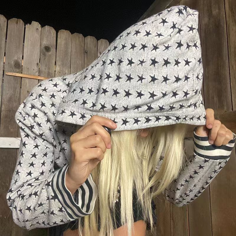 Allover Star Print Zip Up Downtown Hoodie - fairypeony